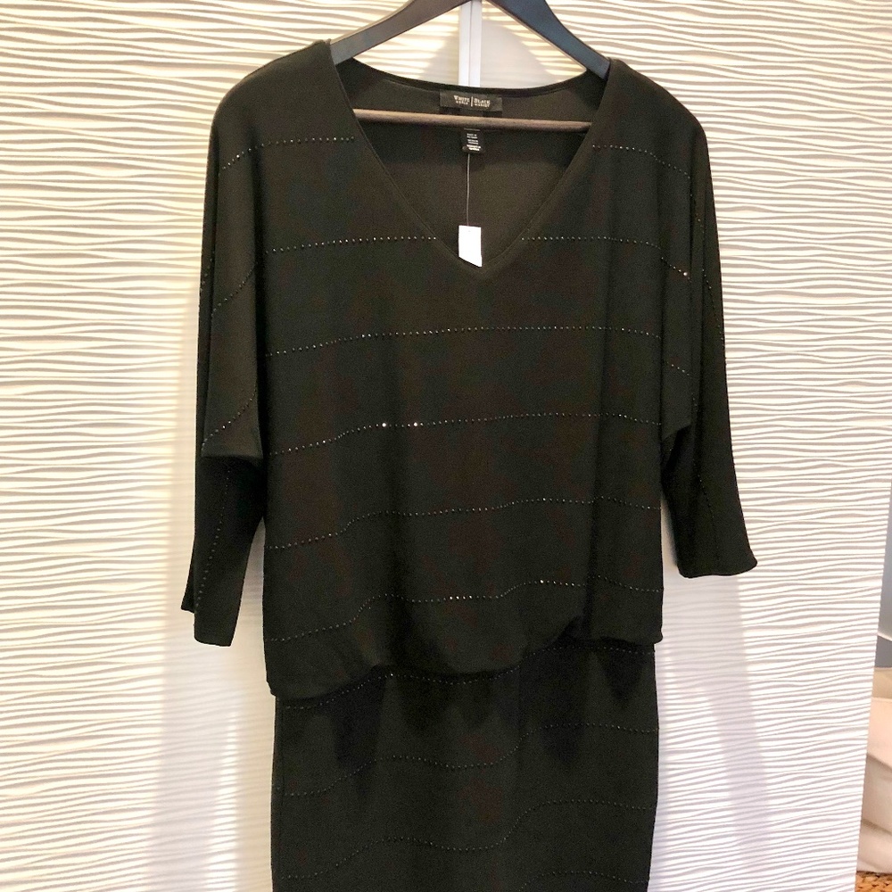 White House Black Market Black Beaded Dolman Mini Dress Size XS
